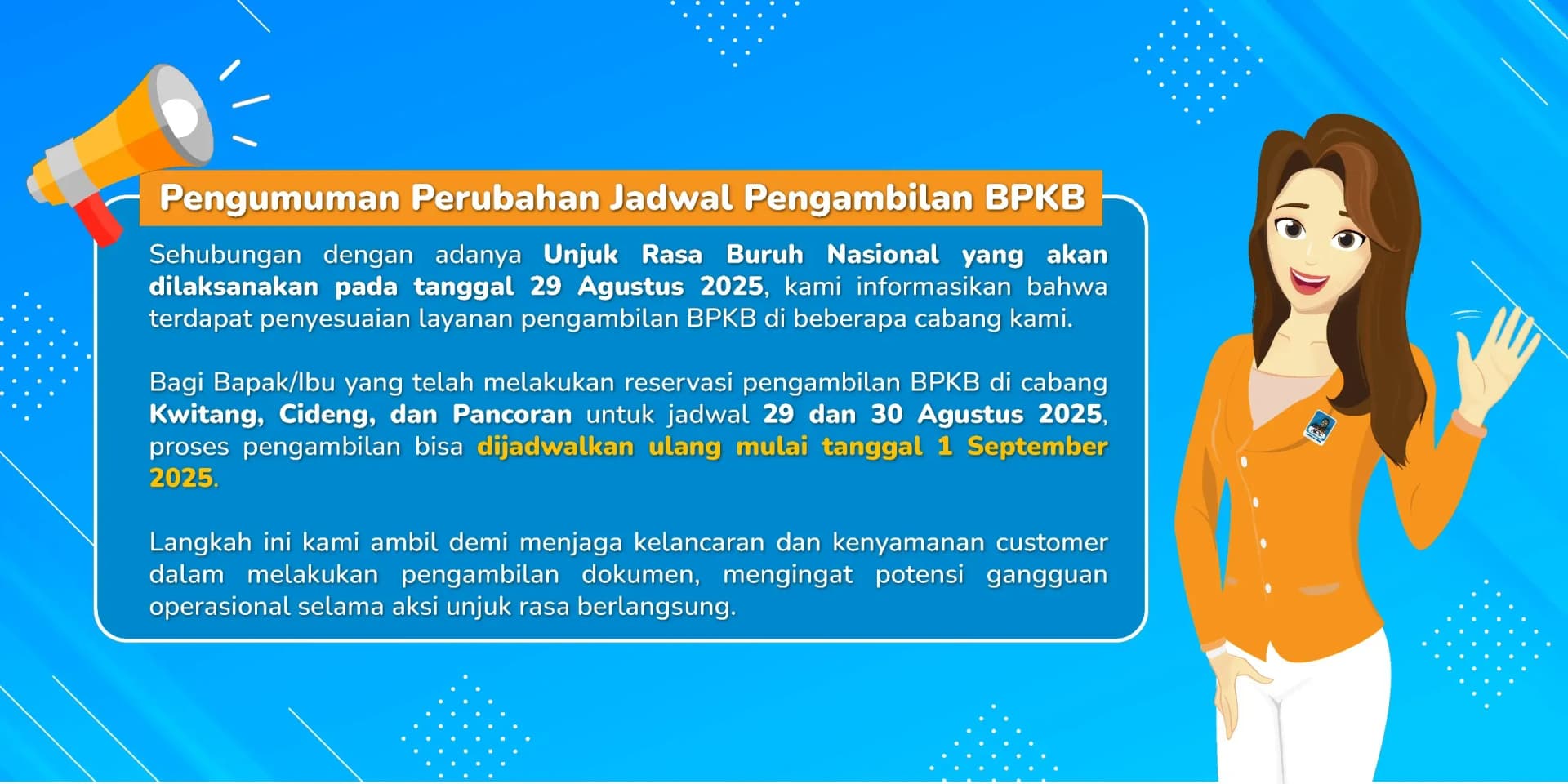 Pengumuman Perubahan Jadwal Pengambilan BPKB